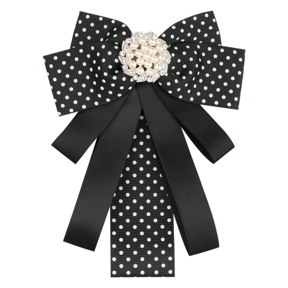Polka Dots Bow Ties Ribbon Shirt Collar Decoration Brooch Pin Black